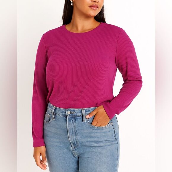 Splendid Women's Ribbed Long Sleeve Crew Neck Top Pink Size XXL. NEW - Picture 1 of 8